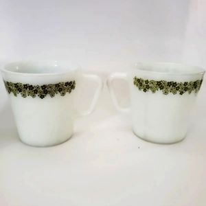 Milk Glass vintage mugs. Set of two. Spring Blossom Green tea mugs